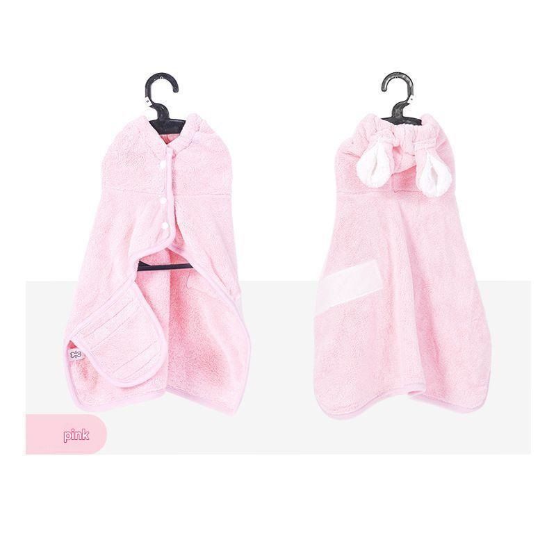 Pink S size Pet Drying Robe with Hood - Quick Dry Coral Fleece Towel for Dogs and Cats, Super Absorbent Bathrobe with Cute Rabbit Ears, Adjustable Fit for All Sizes, Easy to Wear and Machine Washable