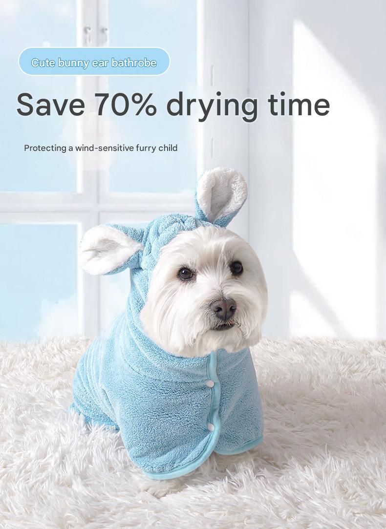Pink S size Pet Drying Robe with Hood - Quick Dry Coral Fleece Towel for Dogs and Cats, Super Absorbent Bathrobe with Cute Rabbit Ears, Adjustable Fit for All Sizes, Easy to Wear and Machine Washable