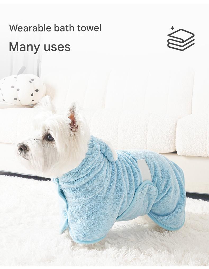 Pink S size Pet Drying Robe with Hood - Quick Dry Coral Fleece Towel for Dogs and Cats, Super Absorbent Bathrobe with Cute Rabbit Ears, Adjustable Fit for All Sizes, Easy to Wear and Machine Washable