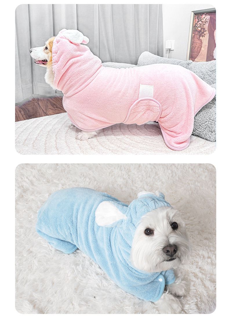 Pink S size Pet Drying Robe with Hood - Quick Dry Coral Fleece Towel for Dogs and Cats, Super Absorbent Bathrobe with Cute Rabbit Ears, Adjustable Fit for All Sizes, Easy to Wear and Machine Washable