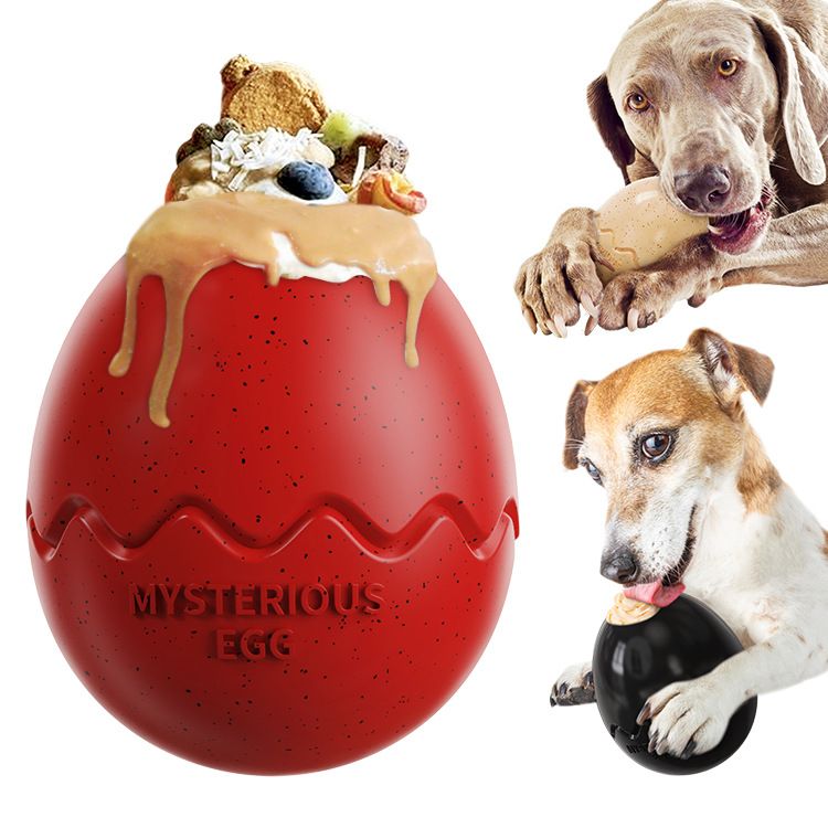 Red Dinosaur Egg Shaped Dog Slow Feeder Toy - Durable TPR Interactive Treat Dispenser for Mental Stimulation and Anxiety Relief - Perfect for Medium to Large Dogs