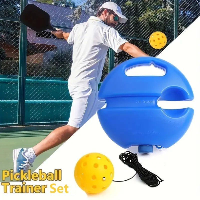 Pickleball Trainer Rebound Practice Set with Blue Tethered Ball and Blue Fillable Base -Solo Training Aid for Beginners and Advanced Players Solo Practice and Skill Development