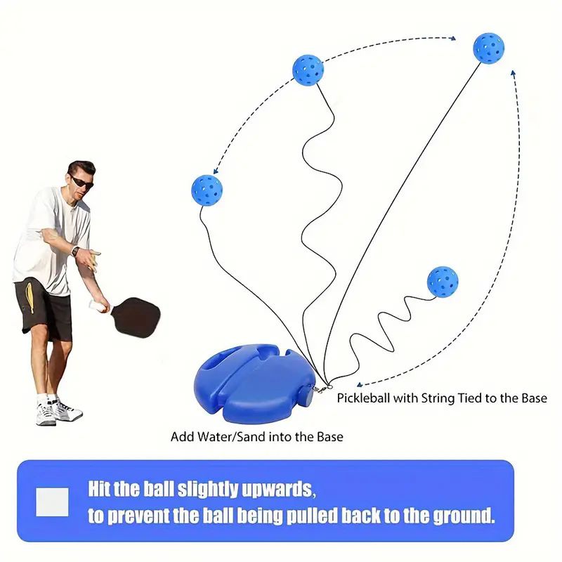 Pickleball Trainer Rebound Practice Set with Blue Tethered Ball and Blue Fillable Base -Solo Training Aid for Beginners and Advanced Players Solo Practice and Skill Development
