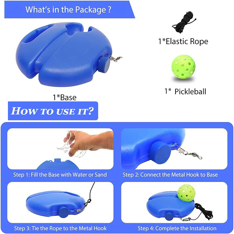 Pickleball Trainer Rebound Practice Set with Orange Tethered Ball and Blue Fillable Base -Solo Training Aid for Beginners and Advanced Players Solo Practice and Skill Development