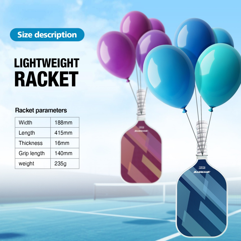 2 pcs Dreamy Purple and Blue Fiberglass Pickleball Paddle Racket Set（2 Rackets + 4 Balls + Bag） Lightweight PP Honeycomb Core Training Racket for Beginners and Recreational Play with Cushioned Grip