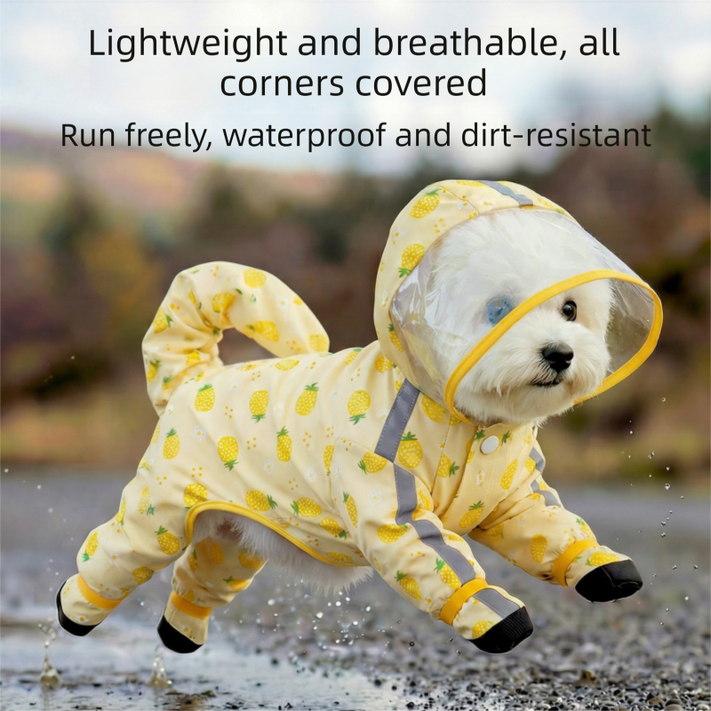 3-piece Dog Rainy Day Care Set with  Yellow XL size Waterproof Raincoat, 30x30cm Paw Towel and 70x140cm Pet Bath Towel, Quick-Dry Pet Rain Protection Kit for Small and Medium Dogs