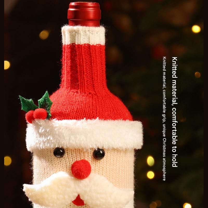 3-piece Santa Claus and Reindeer Snowman and Designs Style  Knitted Christmas Wine Bottle Cover - Festive Table Decor for Holiday Parties and Home Dining