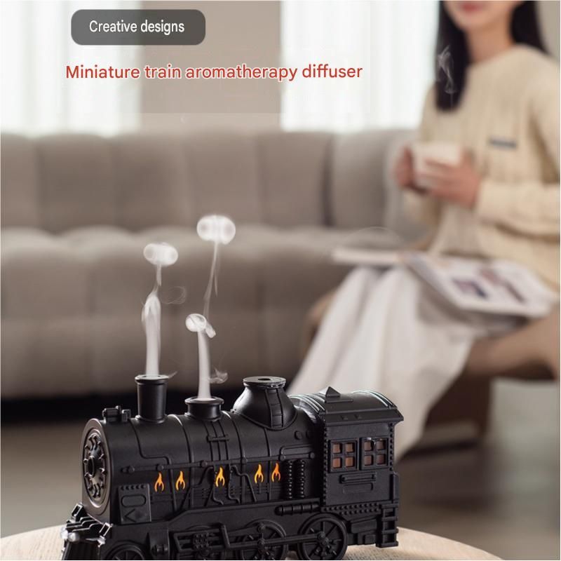 Winter Home Cleaning Comfort Kit - Black Retro Train Aromatherapy Humidifier and White Cordless UV Mite Remover Vacuum - 300ml Ultrasonic Mist with Jellyfish Smoke Ring, 400ml Dust Cup, LED Night Light, Remote Control for Bedroom and Bedding Cleaning