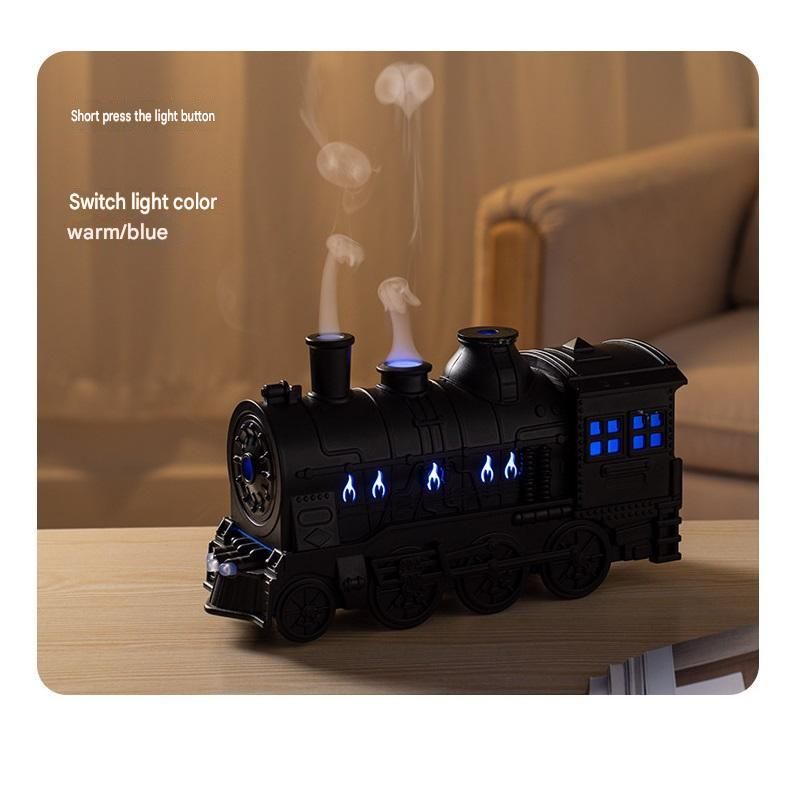Winter Home Cleaning Comfort Kit - Black Retro Train Aromatherapy Humidifier and White Cordless UV Mite Remover Vacuum - 300ml Ultrasonic Mist with Jellyfish Smoke Ring, 400ml Dust Cup, LED Night Light, Remote Control for Bedroom and Bedding Cleaning