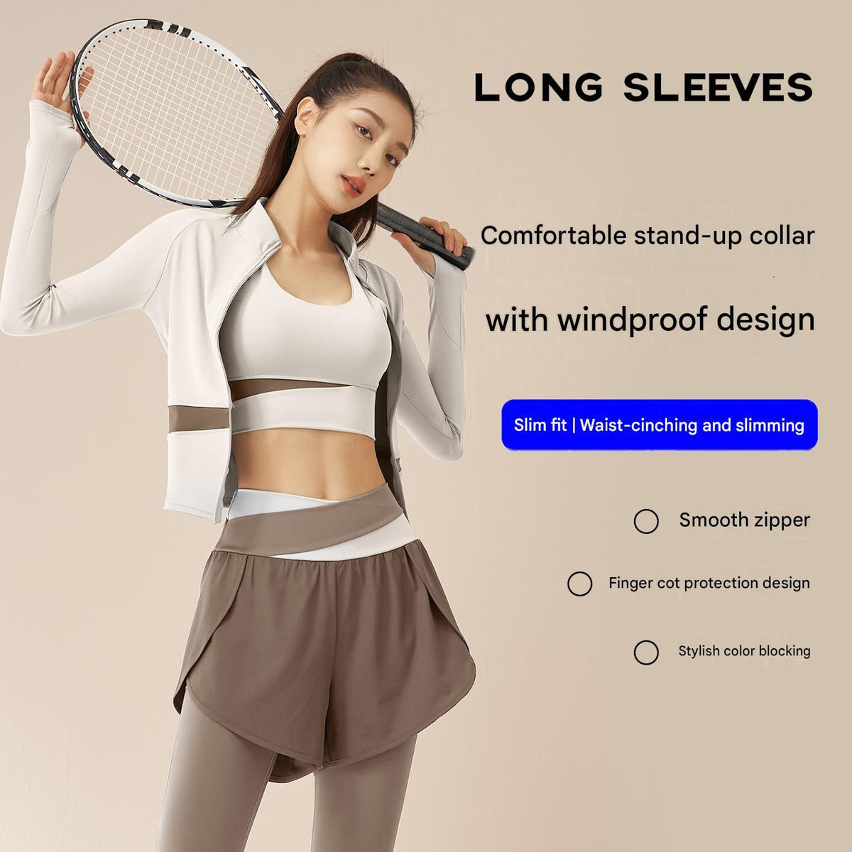 L size Women's 2-Piece Running Yoga Set - Blue Colorblock Zip Jacket and Blue Faux Two-Layer Leggings, Slim Fit High Stretch Gym Activewear for Fitness and Training