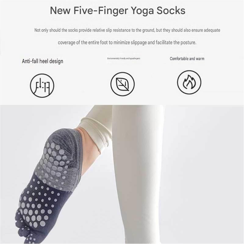 Purple Yoga Gloves and Five Toe Socks Set - Acrylic Knit Half Finger Gloves with Silicone Dots, Cotton Blend Non-Slip Socks for Pilates, Dance, and Indoor Fitness Training