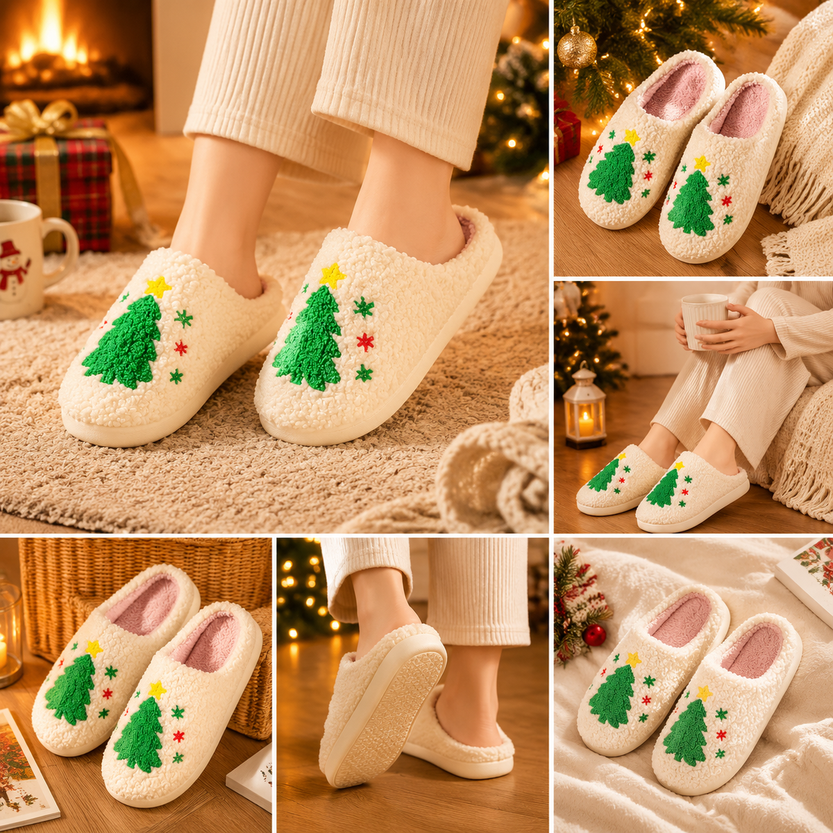 Christmas Home Comfort Set with Flannel Throw Blanket 130x150cm, Plush Indoor Slippers AU 12-13 and Snowman Curtain Tiebacks Set of 2, Festive Holiday Gift Bundle