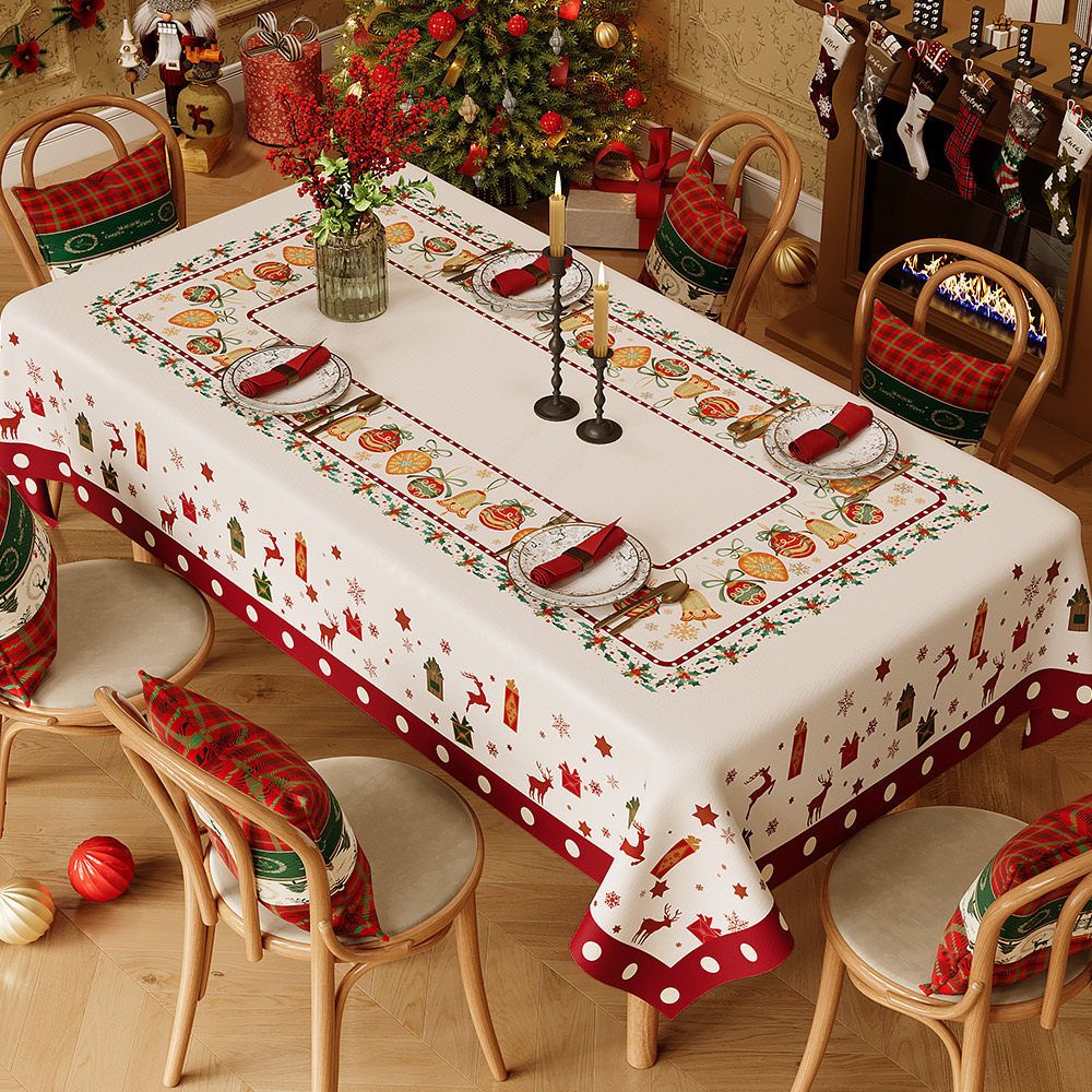 Christmas Waterproof Tablecloth (Christmas Collection Edition)140 x 140cm Festive Holiday Dining Table Cover Oil-Resistant Wipe Clean Christmas Home Decoration