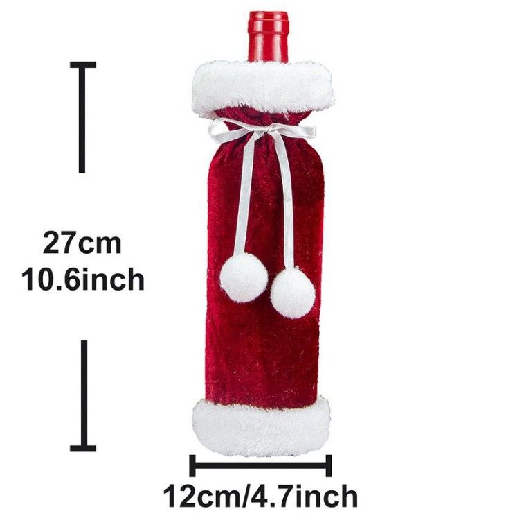 2 Pack Red Christmas Velvet Wine Bottle Covers with Faux Fur Trim Reusable Wine Bottle Gift Bags for Holiday Table Decor and Christmas Party Decorations