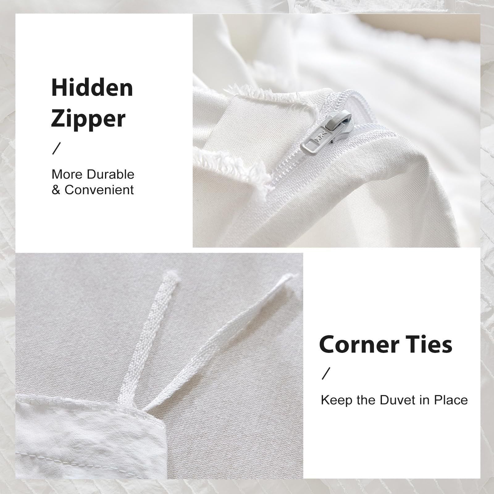 White Tufted Stripe Bedding Set - 3 Piece Quilt Cover and Pillowcase Set -(Double)