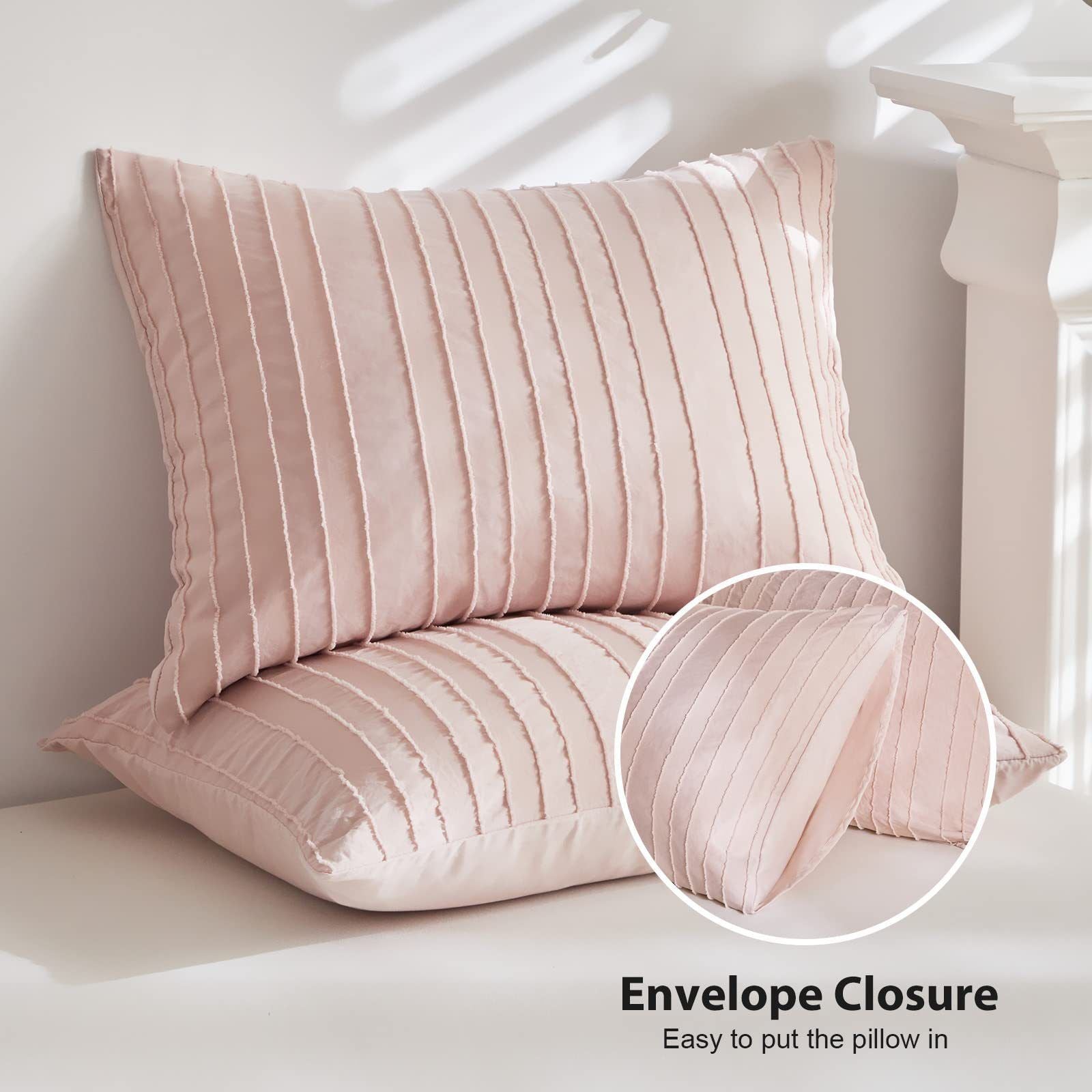 Pink Tufted Stripe Bedding Set - 3 Piece Quilt Cover and Pillowcase Set -(Double)