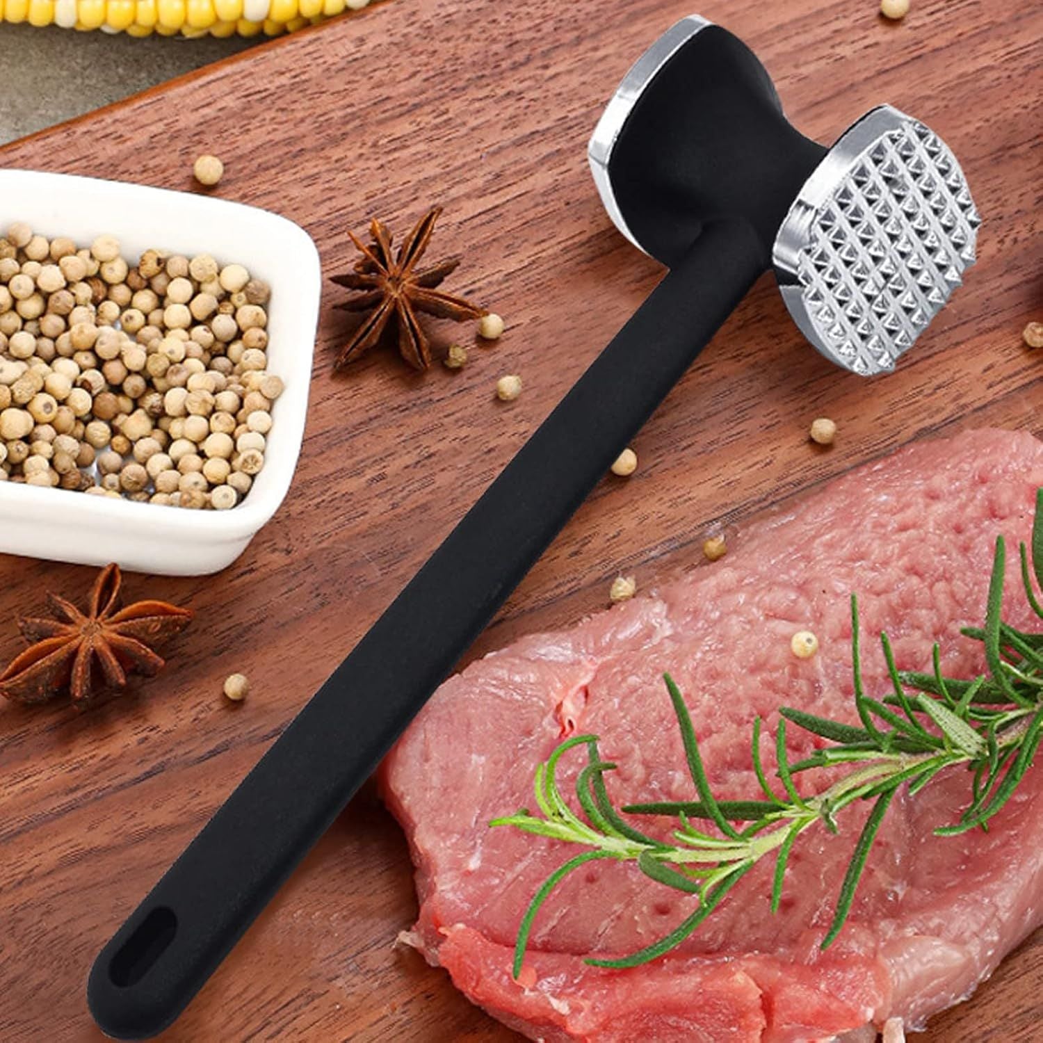 Stainless Steel Meat Tenderizer Tool - Heavy Duty Dual Sided Meat Mallet with Comfortable Handle for Steak Beef Pounding Flattening and Everyday Kitchen Prep