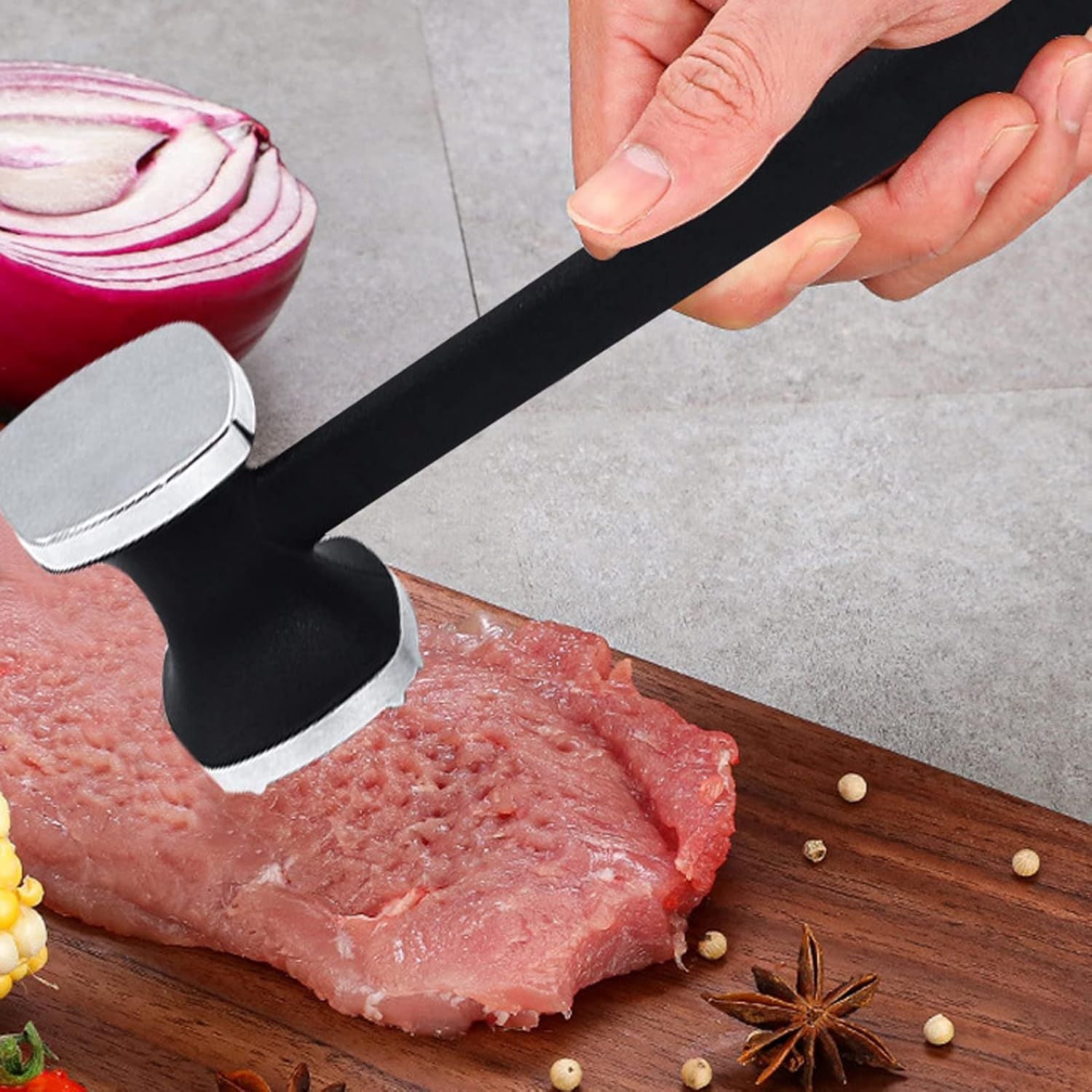 Stainless Steel Meat Tenderizer Tool - Heavy Duty Dual Sided Meat Mallet with Comfortable Handle for Steak Beef Pounding Flattening and Everyday Kitchen Prep