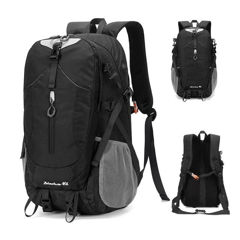 40L Black Lightweight Outdoor Hiking Backpack with Rain Cover, Multi-Pocket Storage and Gear Attachments - Waterproof Travel Daypack for Trekking Camping Cycling Adventures