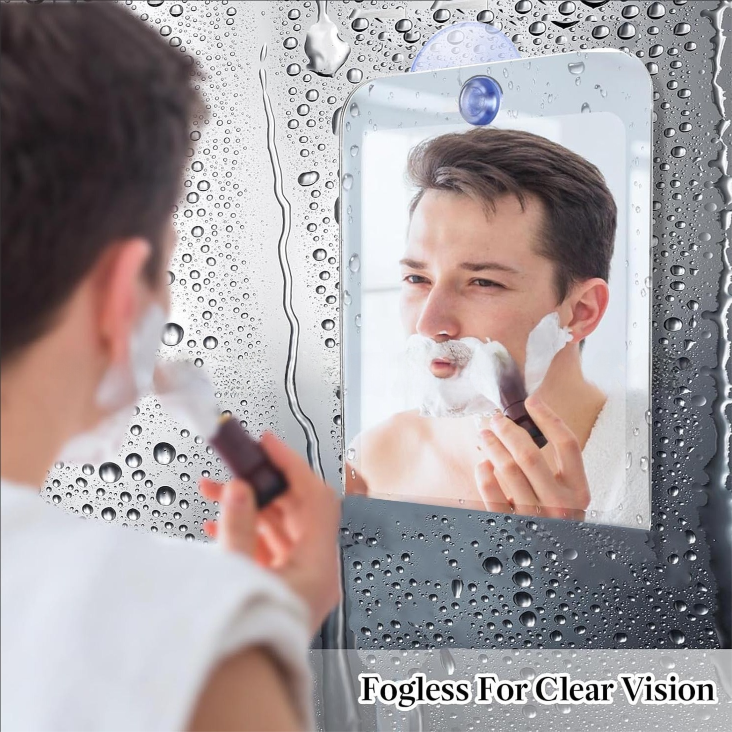 Fog Free Shower Shaving Mirror Set with Suction Cup & Razor Holder - Unbreakable Portable Traveling Rectangle Mirror and Rectangle Anti-Fog Films