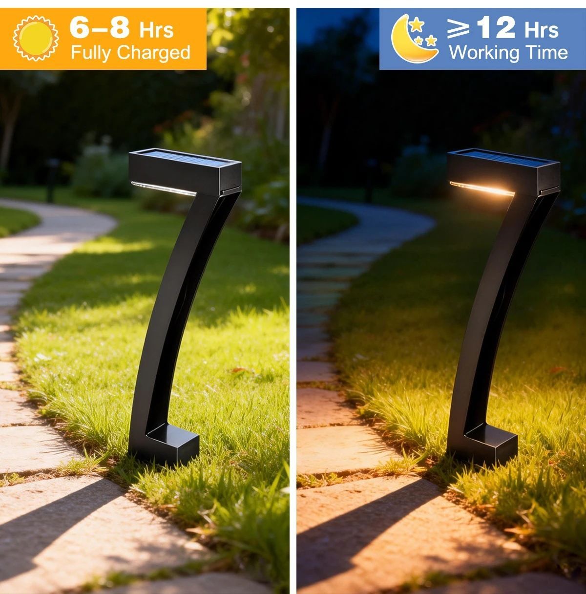 4 Pack "7" Shaped Solar Pathway Lights - Outdoor Waterproof Modern LED Landscape Stake Lights with Auto Dusk-to-Dawn Sensor for Garden Yard Walkway & Lawn