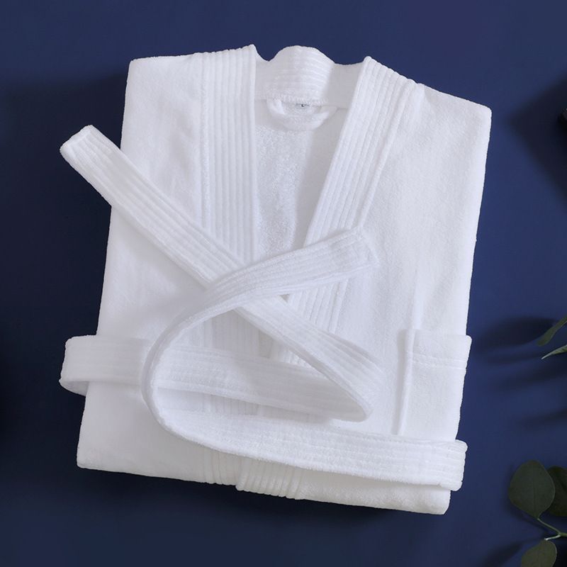 White Soft Absorbent 100% Cotton Terry Bathrobe - 120cm Long Adult Towel Robe with 140cm Chest, Overlapping Collar, Waist Belt and Pockets for Home Bath and Spa