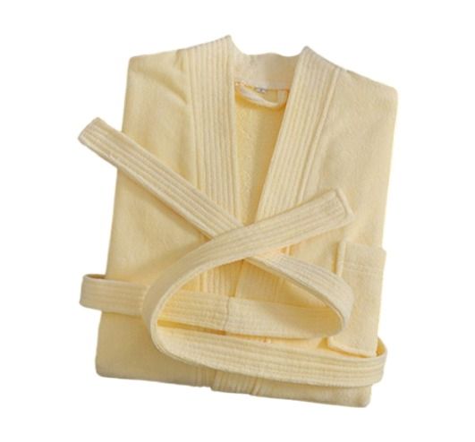 Yellow Soft Absorbent 100% Cotton Terry Bathrobe - 120cm Long Adult Towel Robe with 140cm Chest, Overlapping Collar, Waist Belt and Pockets for Home Bath and Spa