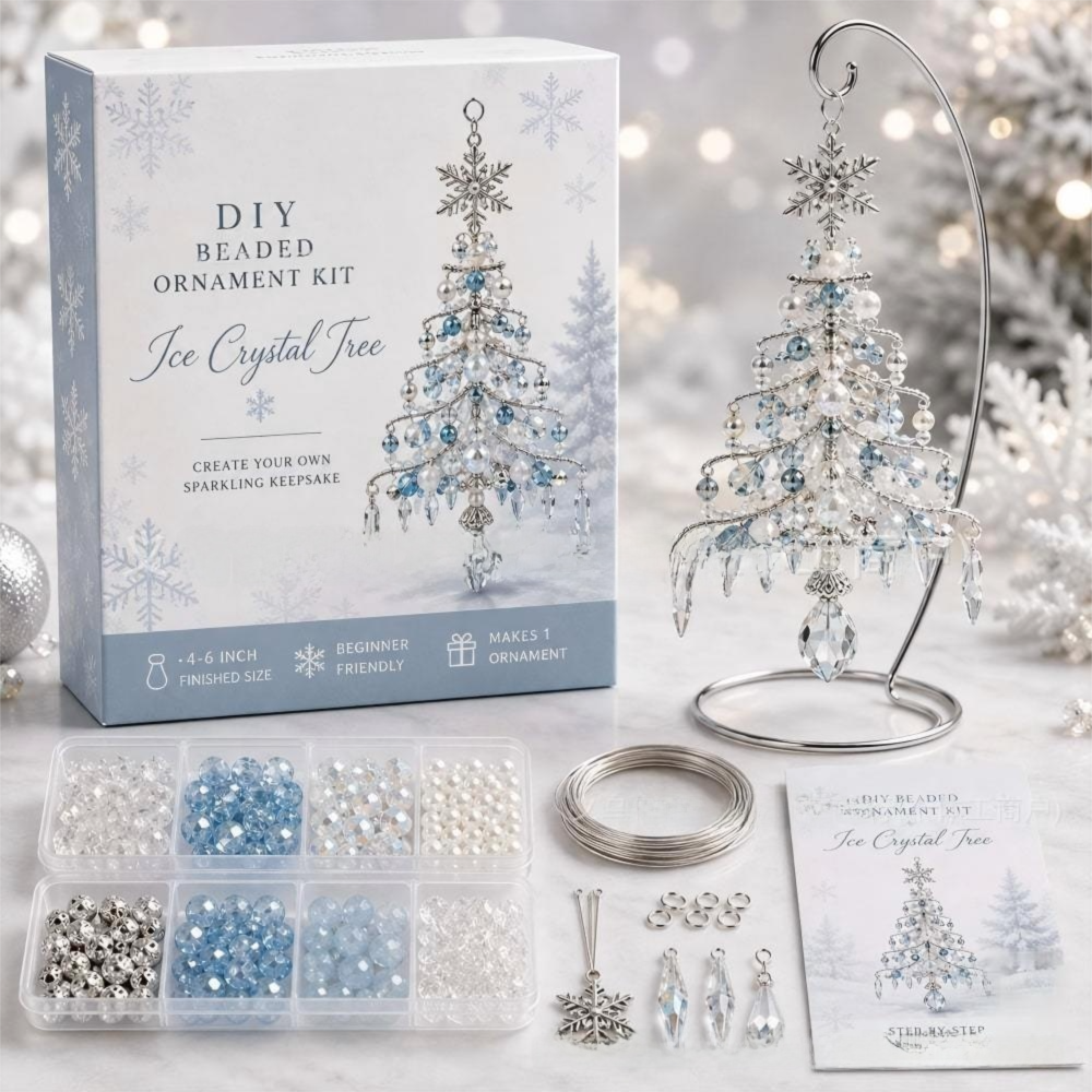 DIY Christmas Tree Beaded Ornament Kit - Ice Crystal Christmas Tree Handmade Bead Craft Hanging Decoration for Gift Making and Holiday Decor