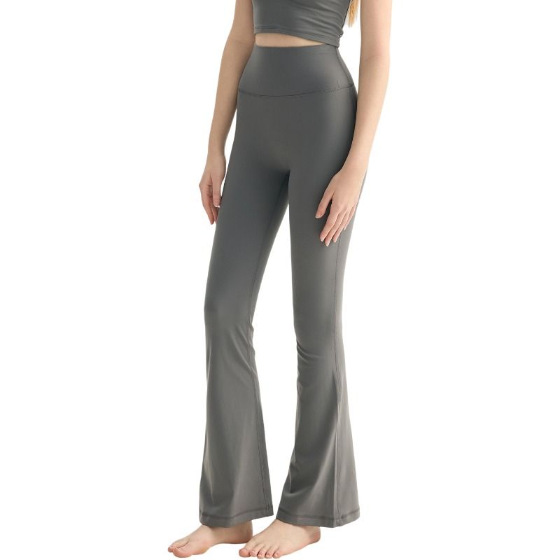 Light Grey Women's One Size Flare Yoga Pants without Front Seam - High Waist Peach Lift Bootcut Leggings, Quick Dry Stretchy Gym Pants for 150–175cm / 40–71kg
