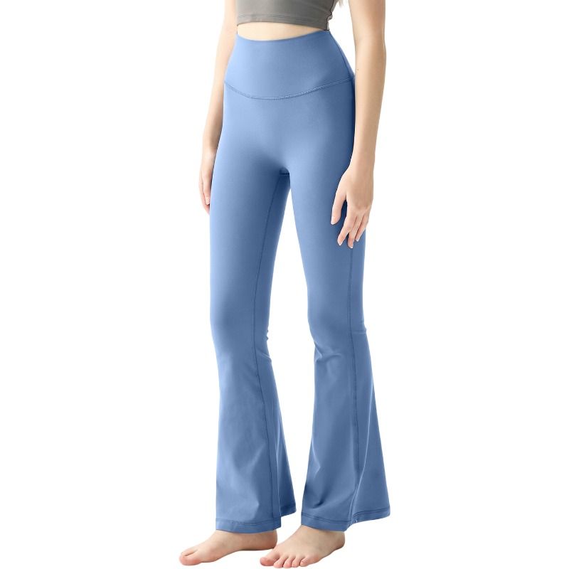 Blue Women's One Size Flare Yoga Pants without Front Seam - High Waist Peach Lift Bootcut Leggings, Quick Dry Stretchy Gym Pants for 150–175cm / 40–71kg
