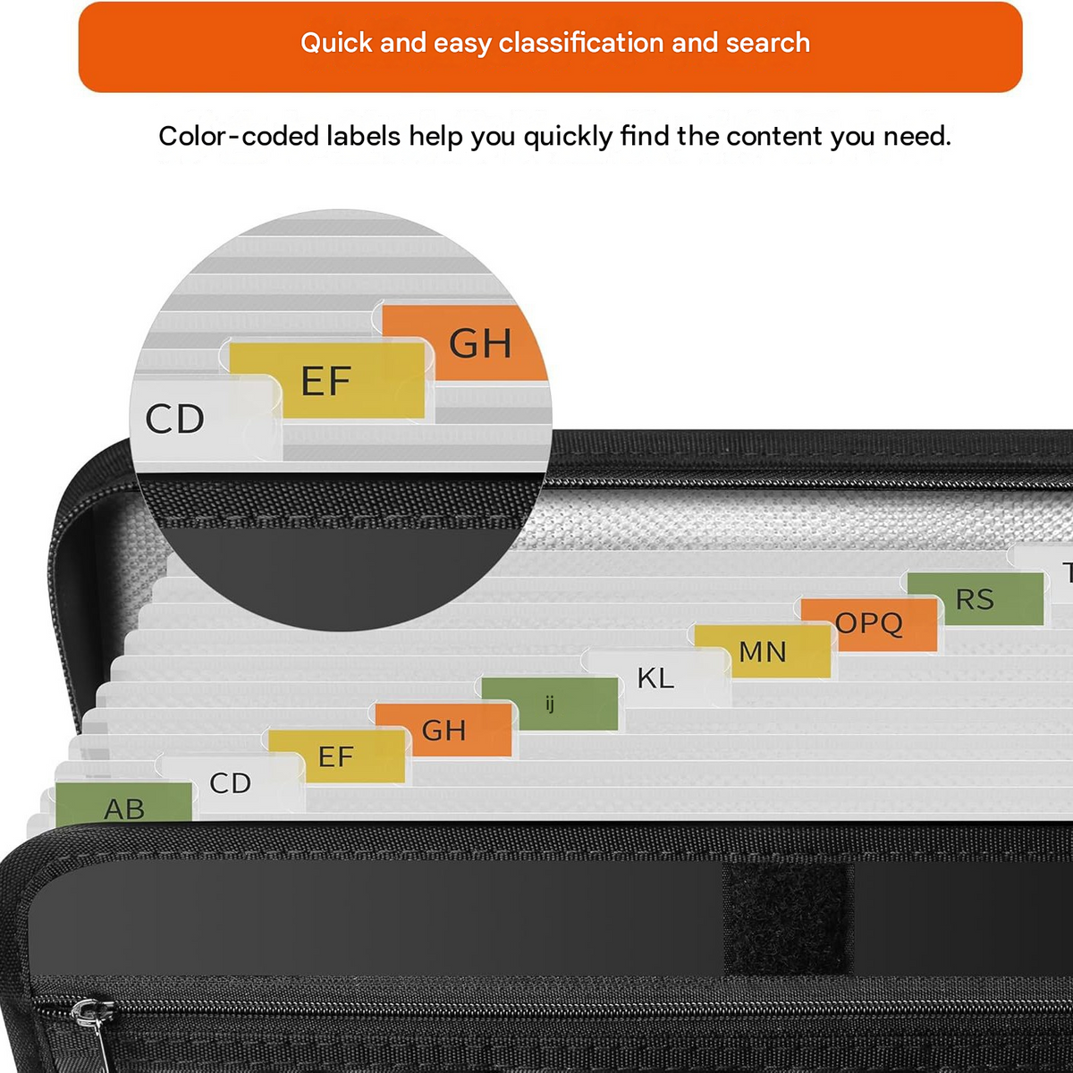 Black Fireproof Waterproof Accordion File Organiser, 11 Pockets Expanding Document Folder with Colour-Coded Tabs & Handle, Dustproof U-Disk Passports Card Bag for Home Office Travel (26 × 36 × 5 cm)