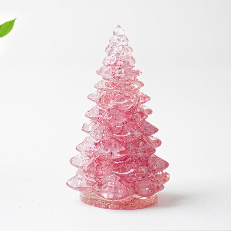 Bubblegum Pink Resin Crystal Christmas Tree Ornament - 55 x 87mm Large Size Decorative Gemstone Style Tabletop Tree for Festive Home Decor Gift Giving