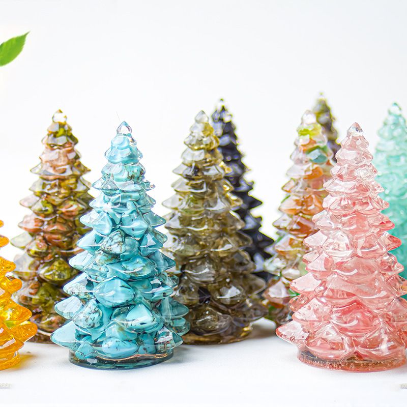 Lapis Lazuli Resin Crystal Christmas Tree Ornament - 55 x 87mm Large Size Decorative Gemstone Style Tabletop Tree for Festive Home Decor Gift Giving