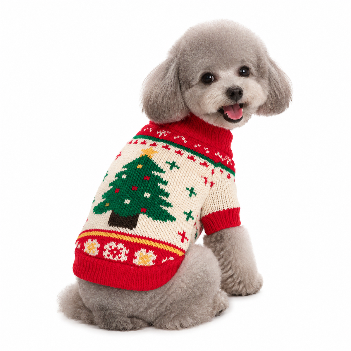 Red and Green  S Size Christmas tree pattern Christmas Pet Knitted Dress - Acrylic Dog and Cat Jumper, Lightweight Festive Winter Outfit for Pets, Holiday Photos and Celebrations