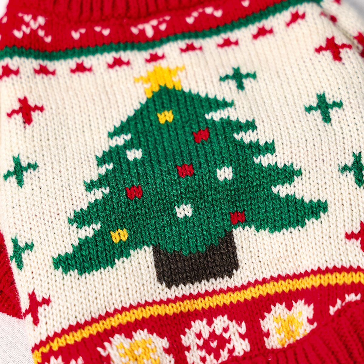 Red and Green  M Size Christmas tree pattern Christmas Pet Knitted Dress - Acrylic Dog and Cat Jumper, Lightweight Festive Winter Outfit for Pets, Holiday Photos and Celebrations