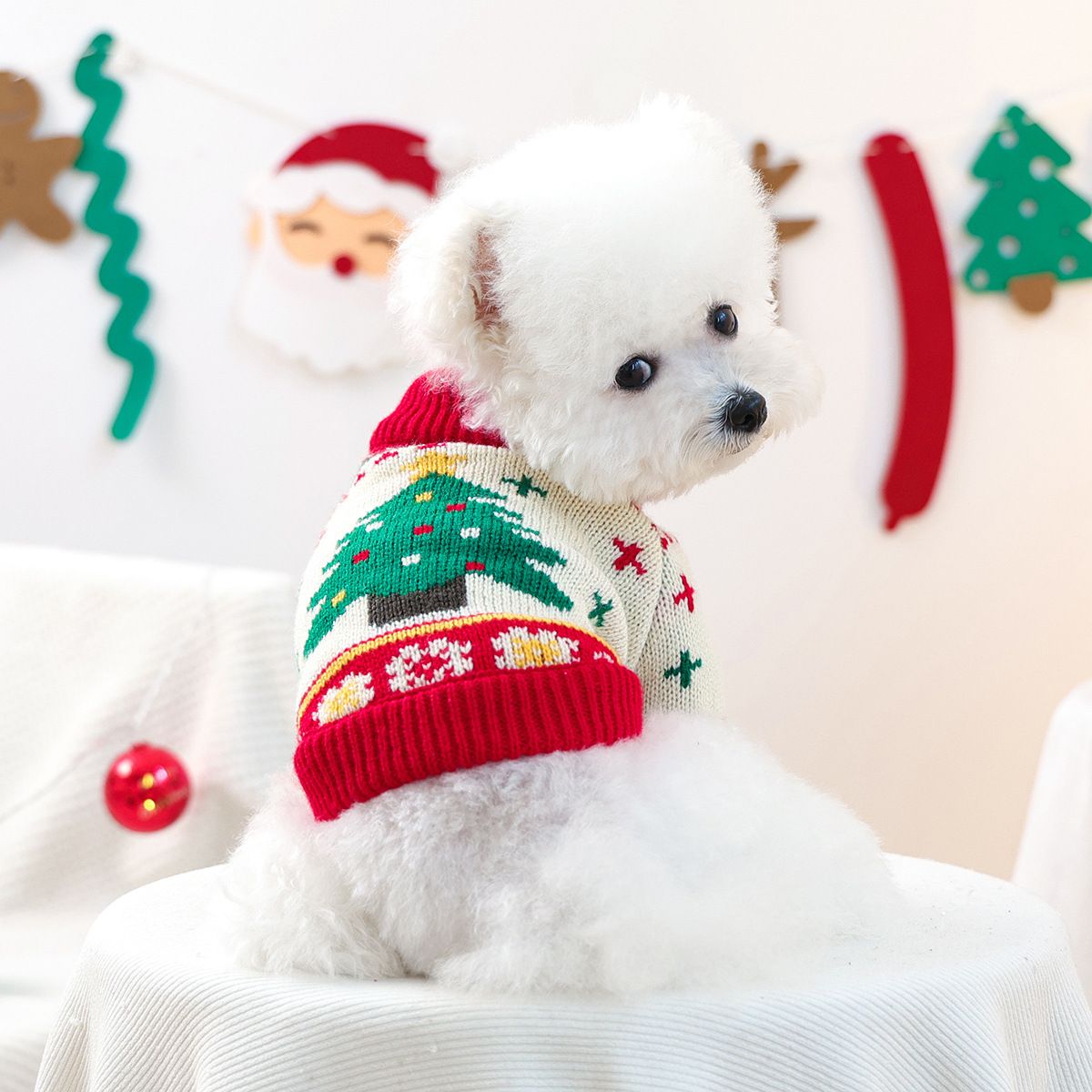 Red and Green  XL Size Christmas tree pattern Christmas Pet Knitted Dress - Acrylic Dog and Cat Jumper, Lightweight Festive Winter Outfit for Pets, Holiday Photos and Celebrations