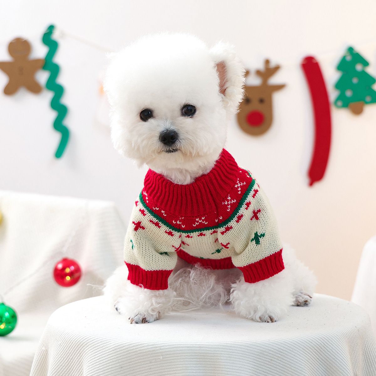 Red and Green  XL Size Christmas tree pattern Christmas Pet Knitted Dress - Acrylic Dog and Cat Jumper, Lightweight Festive Winter Outfit for Pets, Holiday Photos and Celebrations
