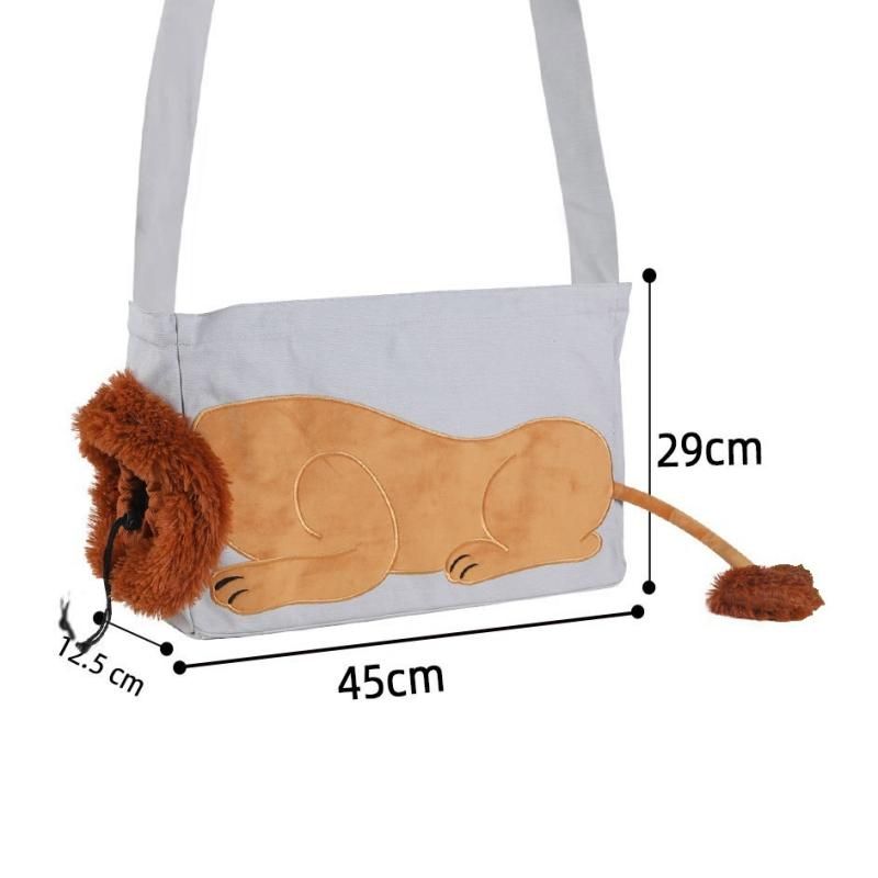 Lion Style Canvas Pet Carrier Grey Bag（big size 45*12.5*29cm） - Adjustable Head Opening, Breathable Mesh, 8cm Wide Shoulder Strap, PE Support Base, Portable Crossbody Sling for Cats and Dogs, Travel Friendly Design