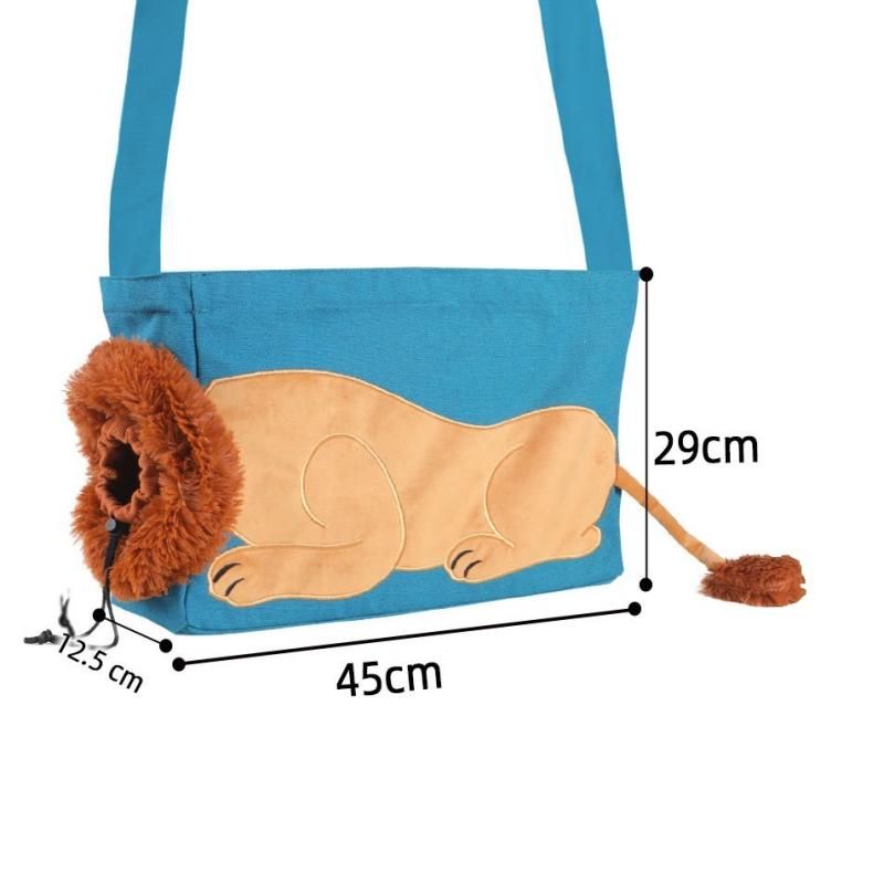 Lion Style Canvas Pet Carrier Blue Bag（big size 45*12.5*29cm） - Adjustable Head Opening, Breathable Mesh, 8cm Wide Shoulder Strap, PE Support Base, Portable Crossbody Sling for Cats and Dogs, Travel Friendly Design