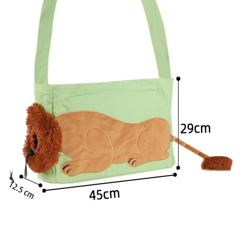 Lion Style Canvas Pet Carrier Green Bag（big size 45*12.5*29cm） - Adjustable Head Opening, Breathable Mesh, 8cm Wide Shoulder Strap, PE Support Base, Portable Crossbody Sling for Cats and Dogs, Travel Friendly Design