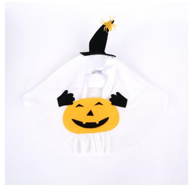 M Size Halloween Pumpkin Ghost Dog Costume - Polyester Pet Fancy Dress with Witch Hat and Spider Detail, Lightweight for Small Dogs and Cats