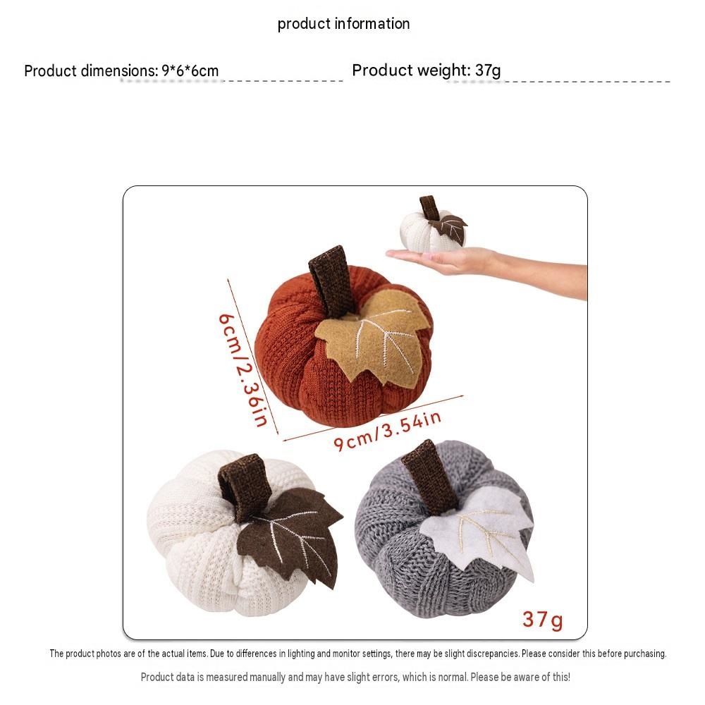 3-pack Brown and Grey and White Knitted Pumpkin Decoration - Polyester Fabric Fall Harvest Ornament With Hanging Loop For Thanksgiving Table Centre And Farmhouse Home Decor