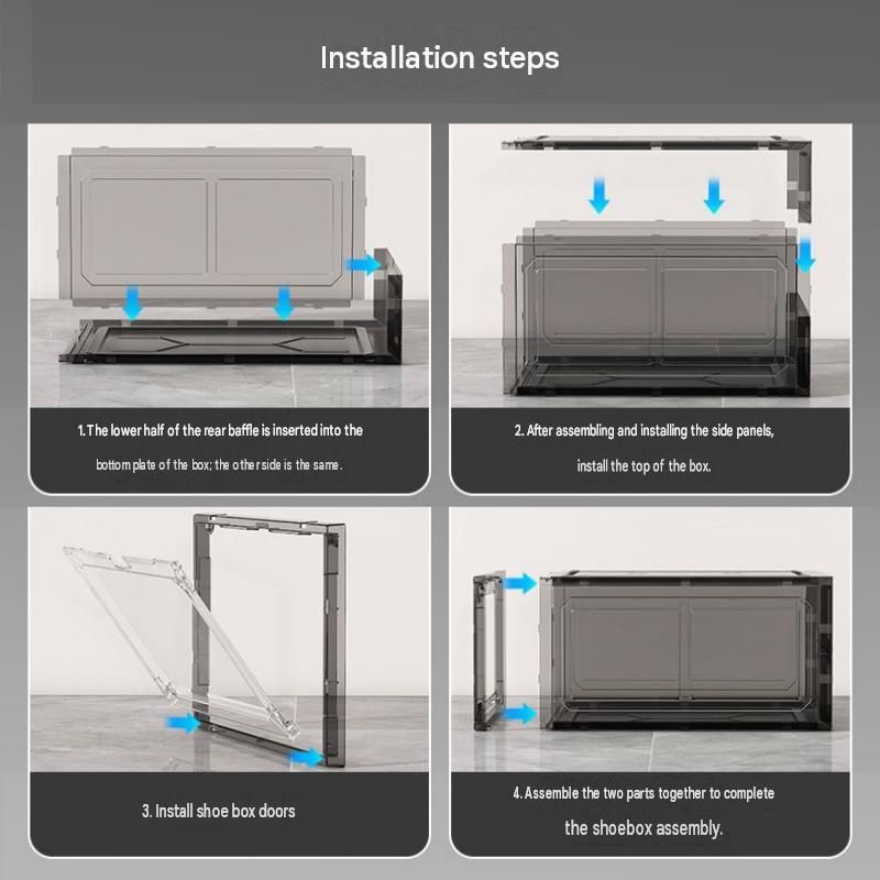 4 transparent white ones Stackable Magnetic Shoe Storage Box - Transparent PS Plastic - Front Opening Door, Dustproof Display, Space Saving Modular Design for Sneakers and Home Organisation