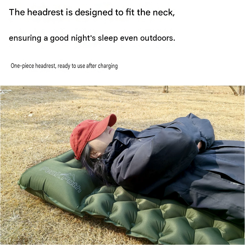 Double Outdoor Foot Pump Inflatable Sleeping Pad （190 x 120 x 5 cm）- 40D Nylon Camping Air Mattress with Built-in Pillow and Double Valve - Portable Moisture Proof Mat for Hiking Backpacking