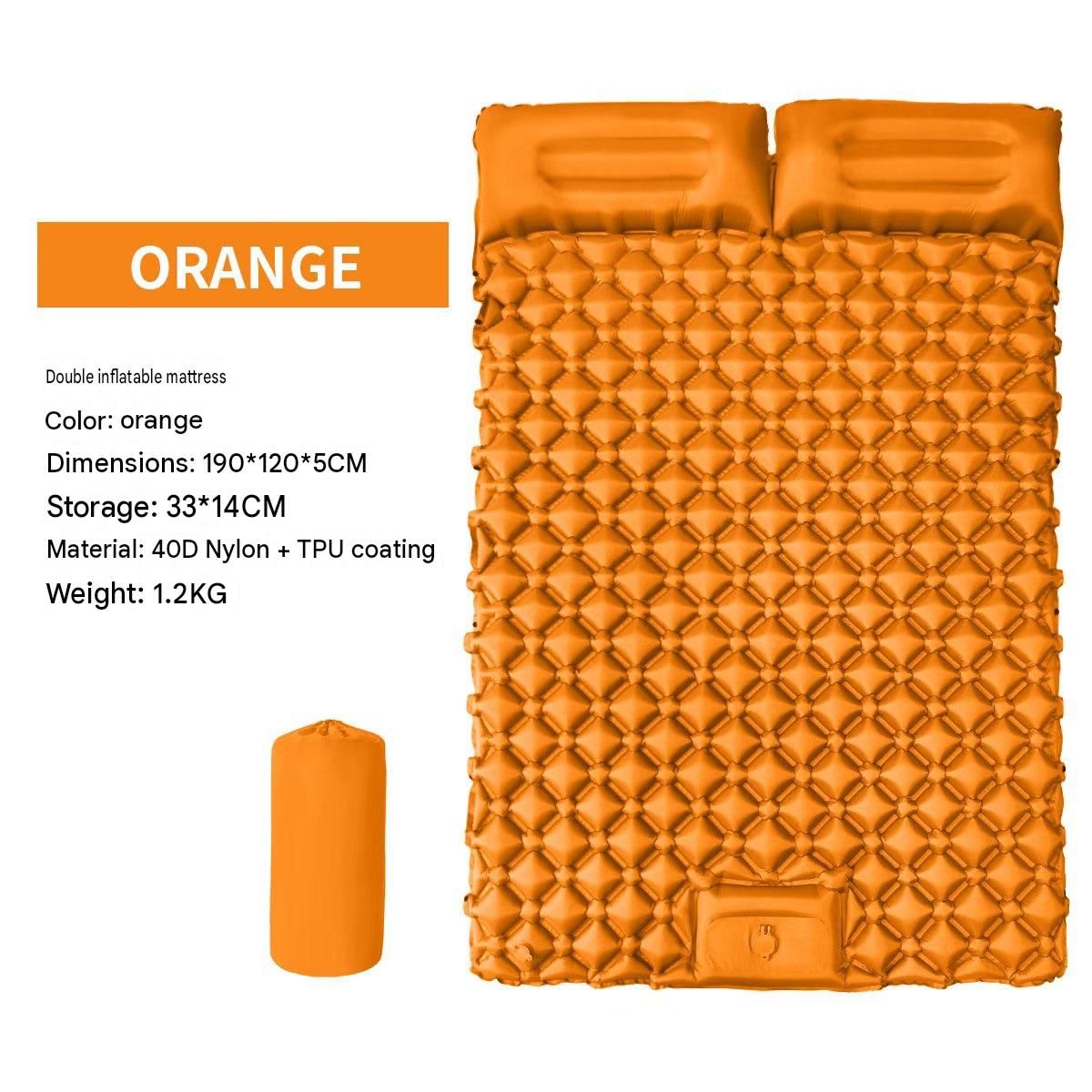 Double Outdoor Foot Pump Inflatable Sleeping Pad （190 x 120 x 5 cm）- 40D Nylon Camping Air Mattress with Built-in Pillow and Double Valve - Portable Moisture Proof Mat for Hiking Backpacking