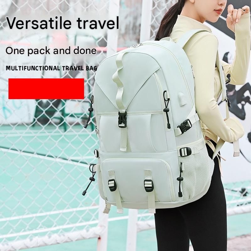 Black Large Capacity Travel Backpack - Waterproof Polyester Hiking Rucksack with Shoe Compartment and USB Port - Unisex Outdoor Luggage Bag for Camping Trekking and Weekend Trips