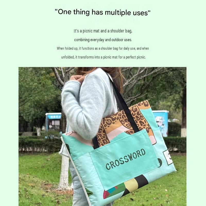 Pink 2-in-1 Oxford Picnic Blanket and Shoulder Bag（150*100cm） -  Foldable Outdoor Mat with Storage Pockets, Lightweight Camping Ground Sheet for Beach Park Festival