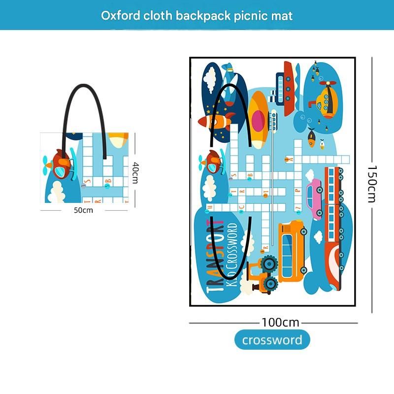 Blue 2-in-1 Oxford Picnic Blanket and Shoulder Bag（150*100cm） -  Foldable Outdoor Mat with Storage Pockets, Lightweight Camping Ground Sheet for Beach Park Festival