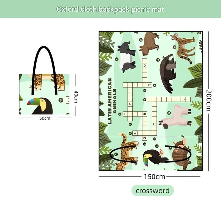 Green 2-in-1 Oxford Picnic Blanket and Shoulder Bag（150*200cm） -  Foldable Outdoor Mat with Storage Pockets, Lightweight Camping Ground Sheet for Beach Park Festival