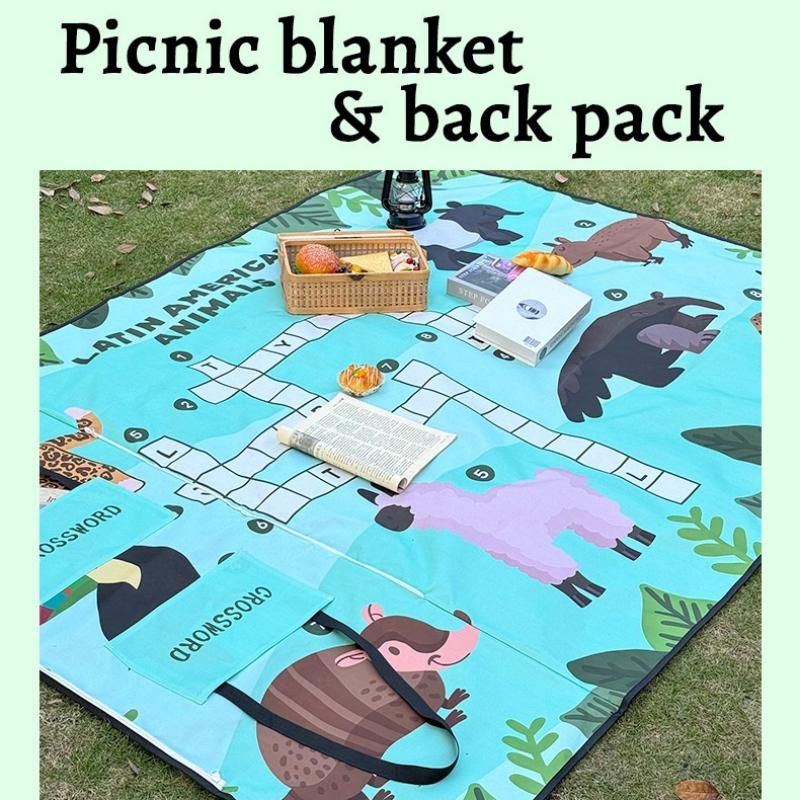 Green 2-in-1 Oxford Picnic Blanket and Shoulder Bag（150*200cm） -  Foldable Outdoor Mat with Storage Pockets, Lightweight Camping Ground Sheet for Beach Park Festival